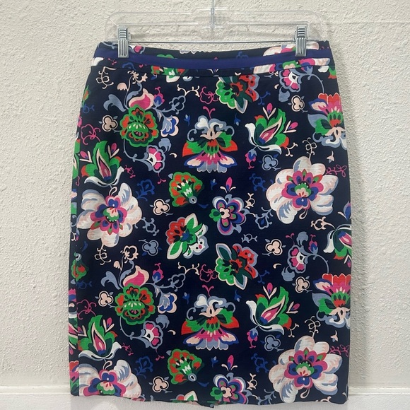 Boden Navy Floral Pencil Skirt Size 8R - Picture 1 of 6
